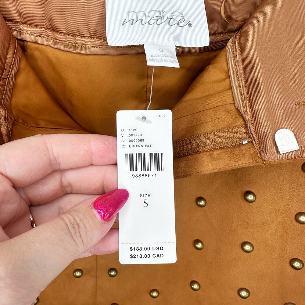 NWT Anthropologie Mare Mare Faux Suede Rivet Trim Studded Mini Skirt Small - Picture 5 of 13